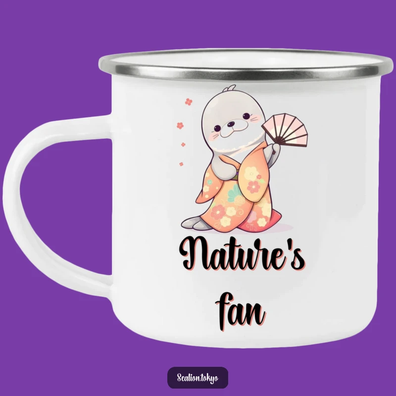 Funny Sea Lion Kimono Enamel Mug: Elegant Adventure Fuel