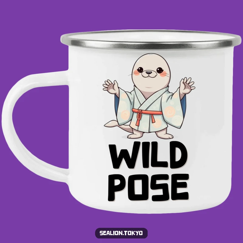 Funny Kawaii Sea Lion Kimono Enamel Mug: Cute Confidence for Adventures