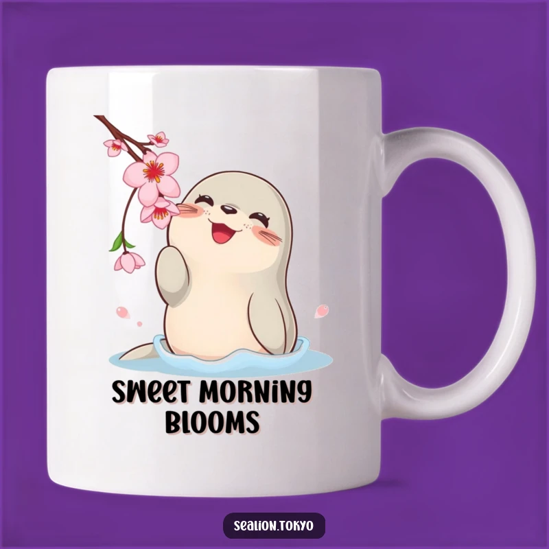 Funny Sea Lion Cherry Blossom Mug: Delightful Playful Gift for Animal Fans