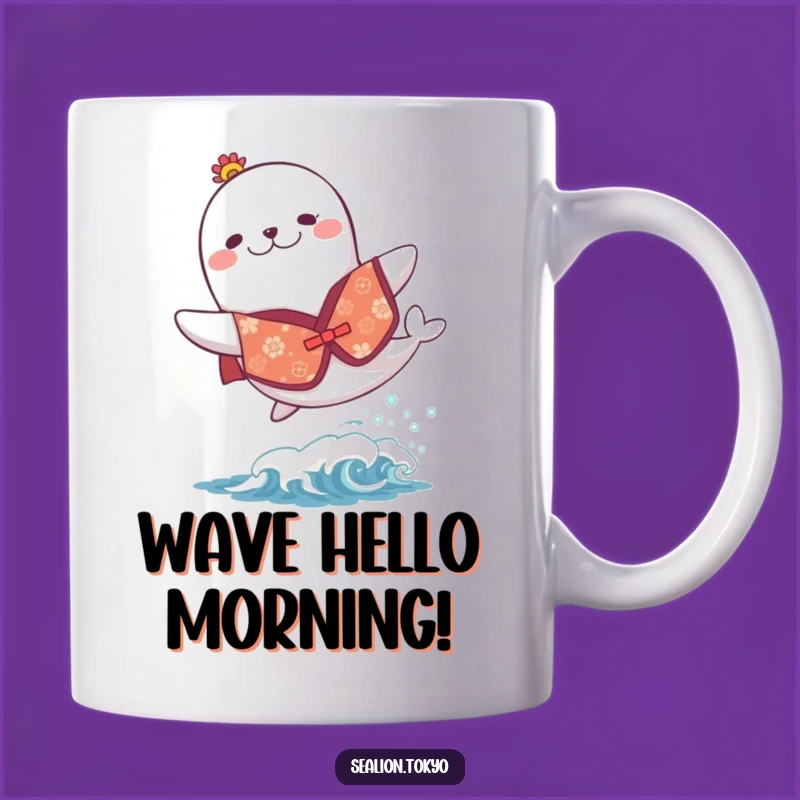 Funny Sea Lion Festive Kimono Mug: Joyful Leaps for a Humorous Gift