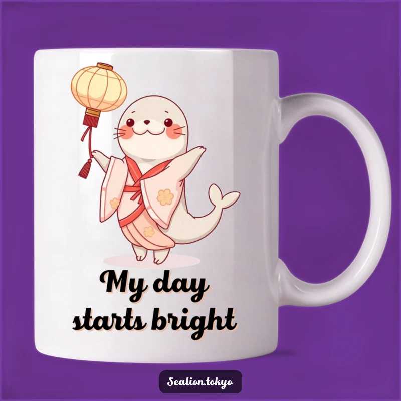 Funny Sealion Kimono Mug: Elegant Dancer with Lantern, Graceful Gift!
