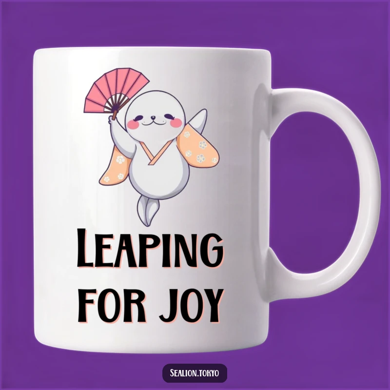 Funny Sealion Leaping Mug: Energetic Animal in Bright Kimono, Perfect Gift!