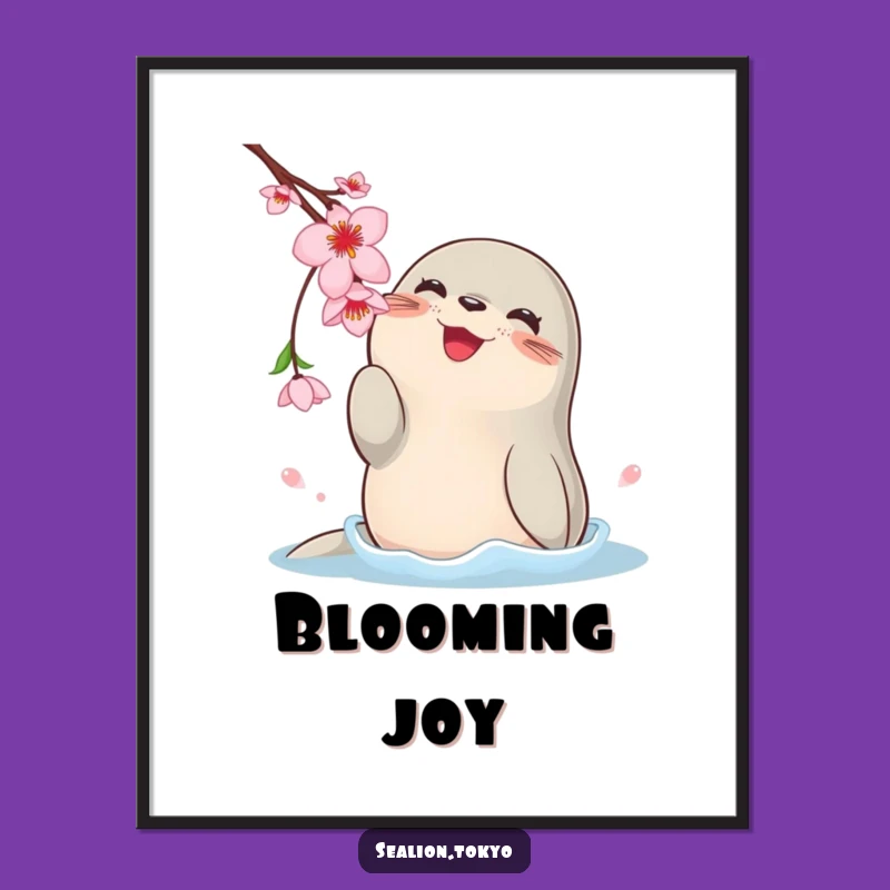 Funny Sea Lion Blossom Art Poster: Bring Joyful Playfulness to Your Walls