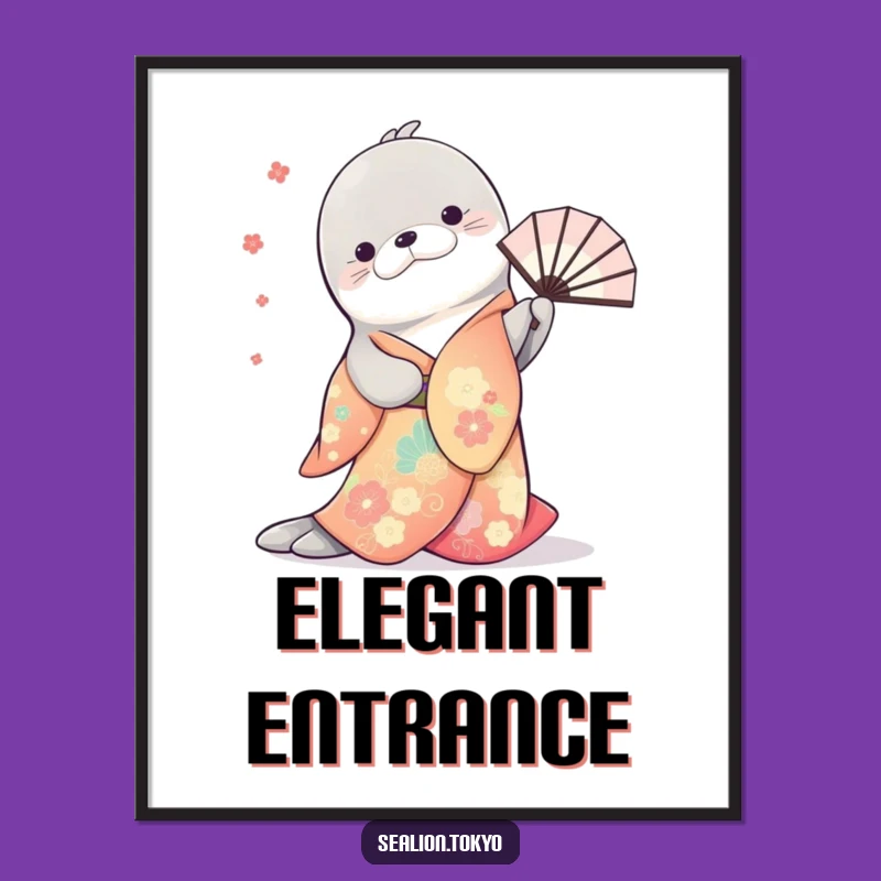 Funny Sea Lion Kimono Art Poster: Elegant Humor for Your Walls