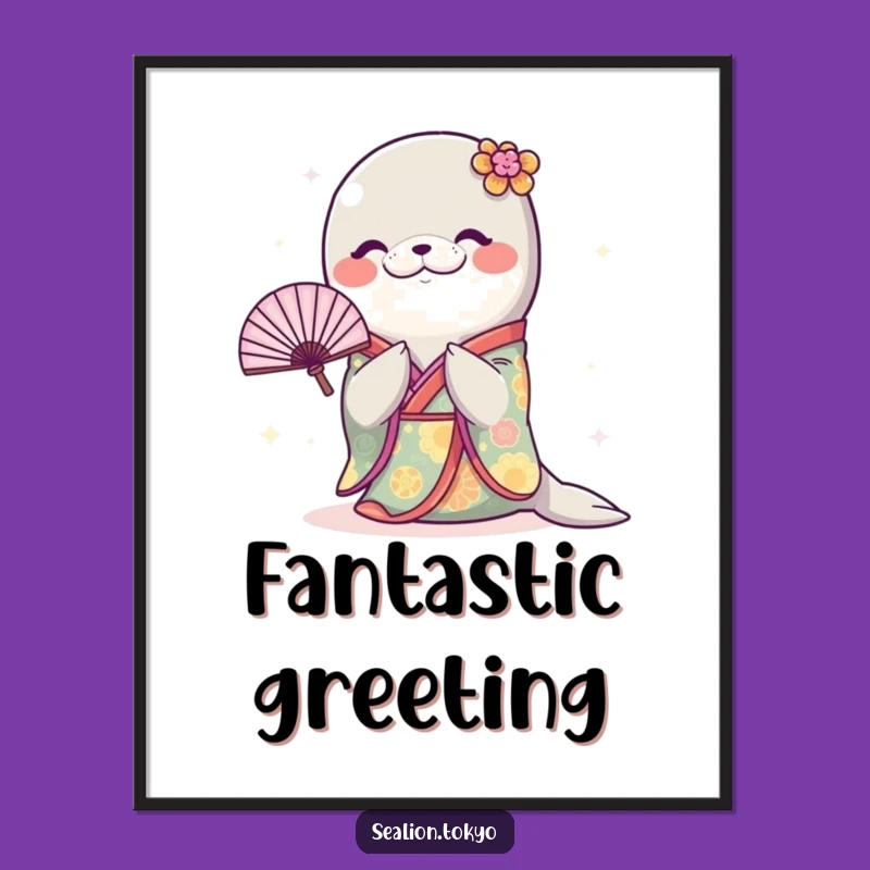Funny Sealion Kimono Poster: Delightful Bowing Art Print, Whimsical Humorous Gift!
