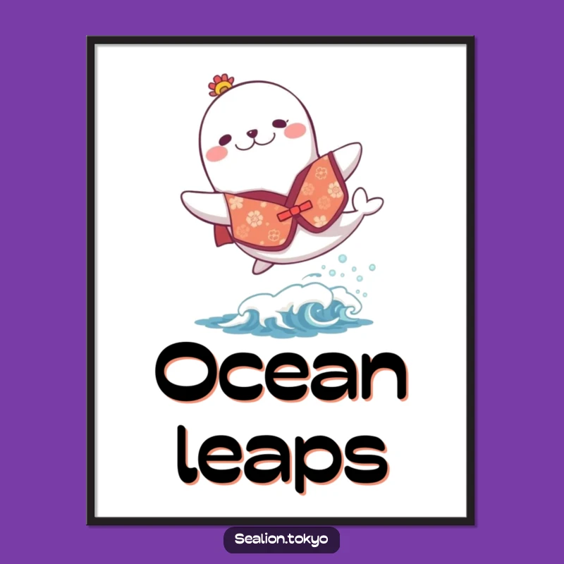Funny Sea Lion Festive Kimono Art Poster: Joyful Leaps for Your Walls