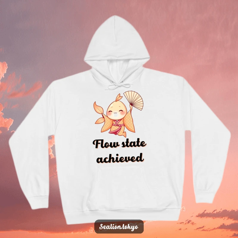 Funny Seafish Hoodie: Seafish in a shimmering kimono gracefully spinning with a fan, super warm and funny.