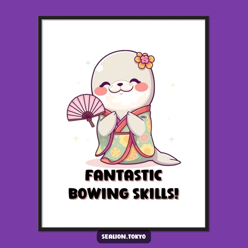 Free Printable Sealion Kimono Wall Art: Funny Japanese Art Gift