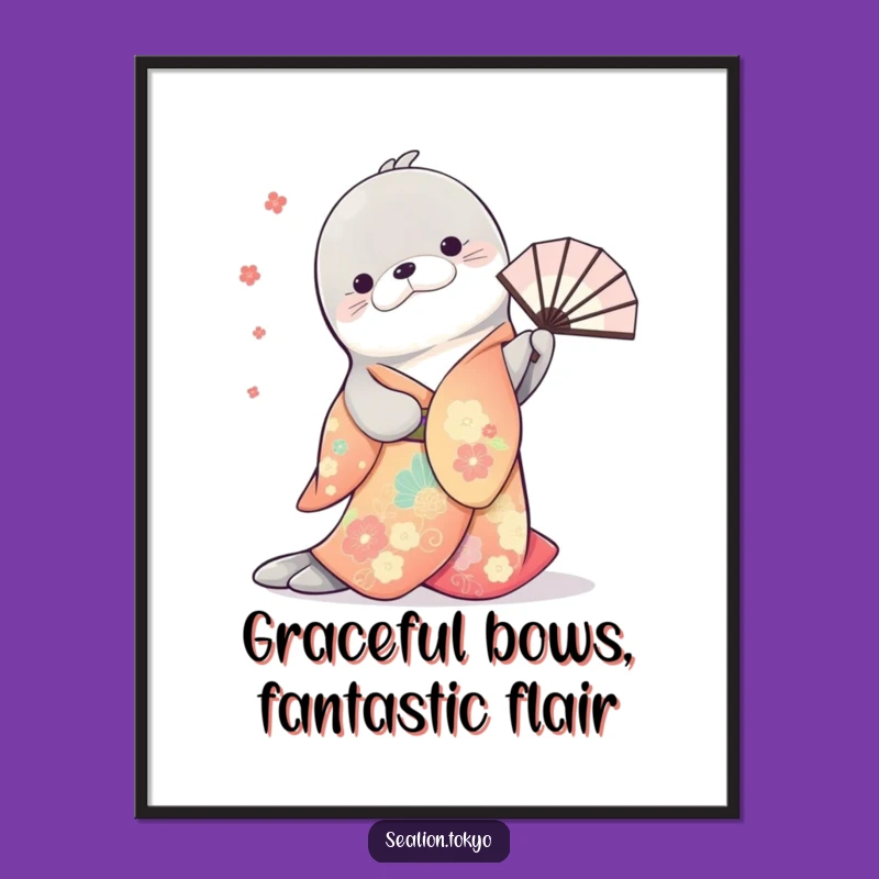 Free Printable Wall Art: Elegant Sea Lion Kimono Downloadable Art