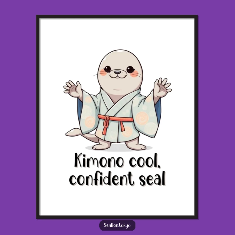 Free Printable Wall Art: Kawaii Sea Lion Kimono Pose Downloadable Art