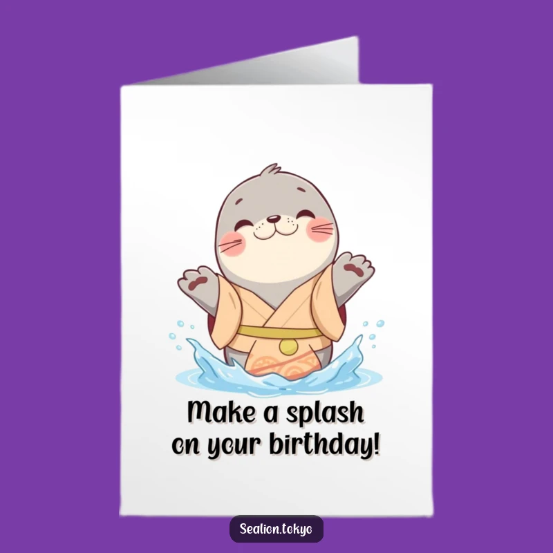 Free Printable Birthday Card: Playful Seal Lion Splash Funny Downloadable Gift
