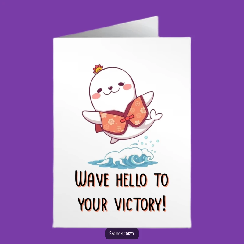 Free Printable Congrats Card: Energetic Sea Lion Kimono Wave Leap