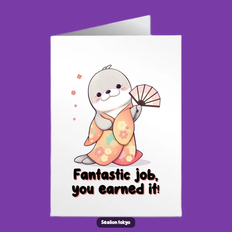 Free Printable Congrats Card: Graceful Sea Lion Kimono Fan Dance