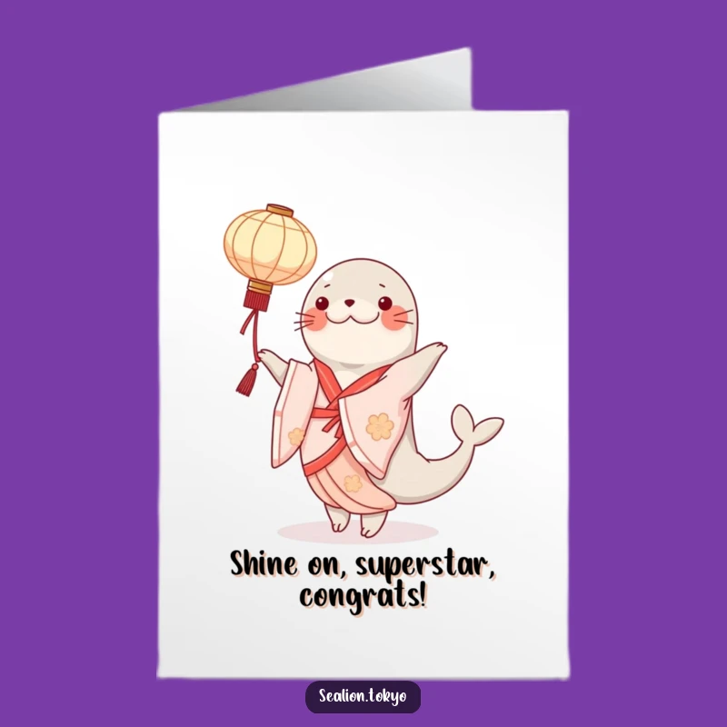 Free Printable Congrats Card: Dancing Seal Lion Lantern Elegant Downloadable
