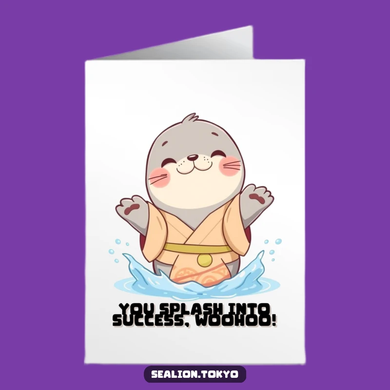 Free Printable Congrats Card: Playful Seal Lion Splash Funny Downloadable