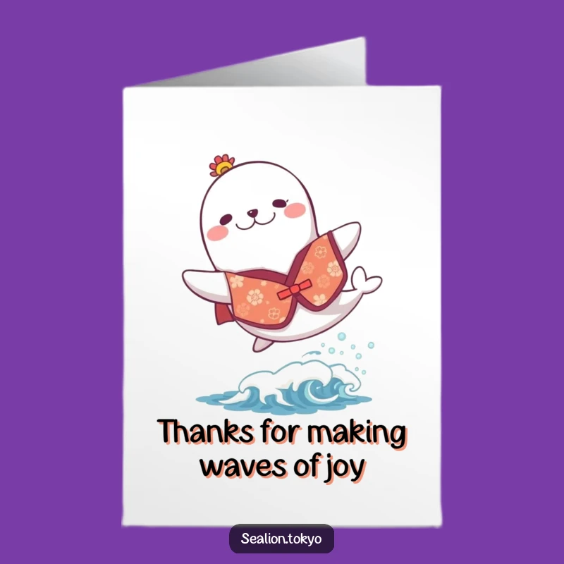 Free Printable Thank You Card: Fun Sea Lion Kimono Wave Thanks