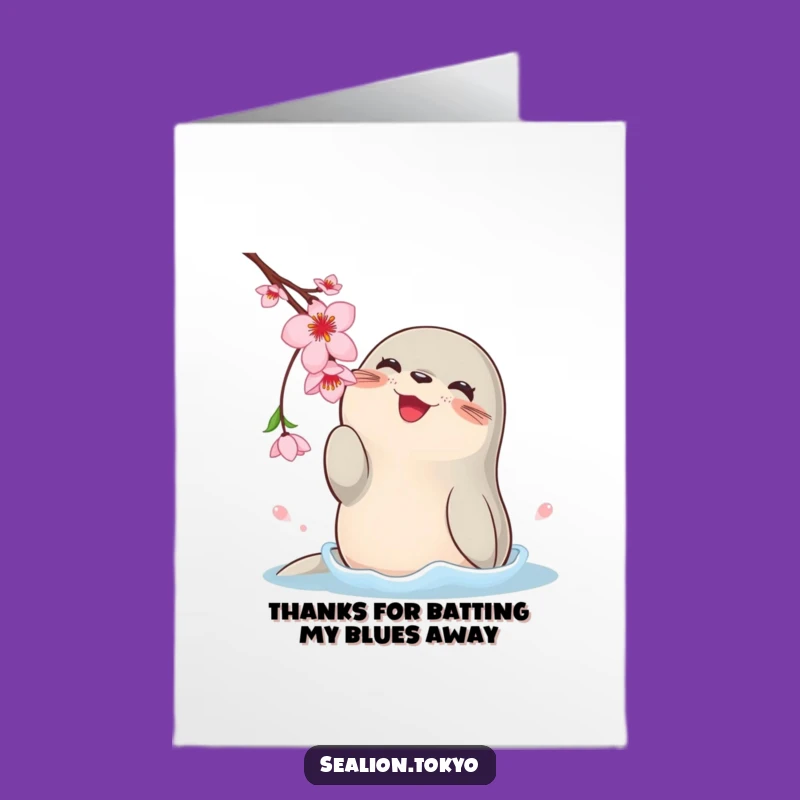 Free Printable Thank You Card: Sweet Sea Lion Blossom Gratitude
