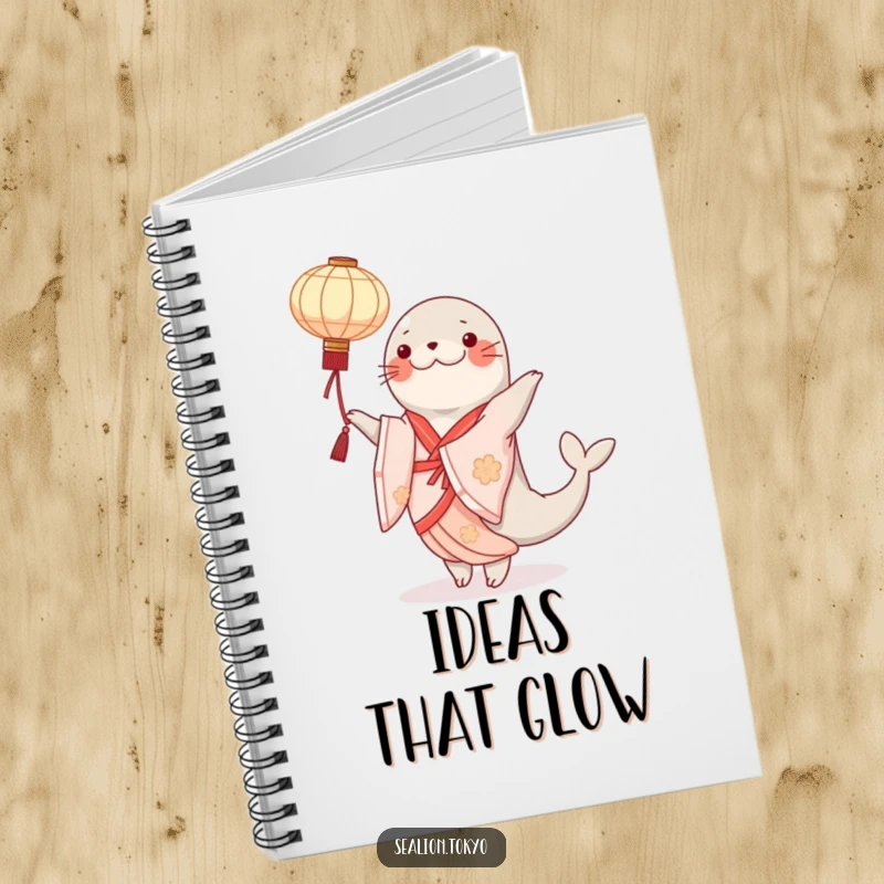 Funny sealion notebook featuring an elegant kimono-clad dancer gracefully twirling a paper lantern, perfect for capturing refined ideas.