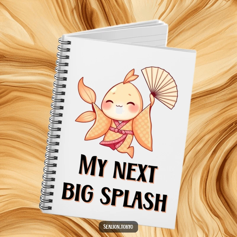 Funny Seafish Notebook: Seafish in a shimmering kimono spinning with a fan, perfect for jotting funny ideas.
