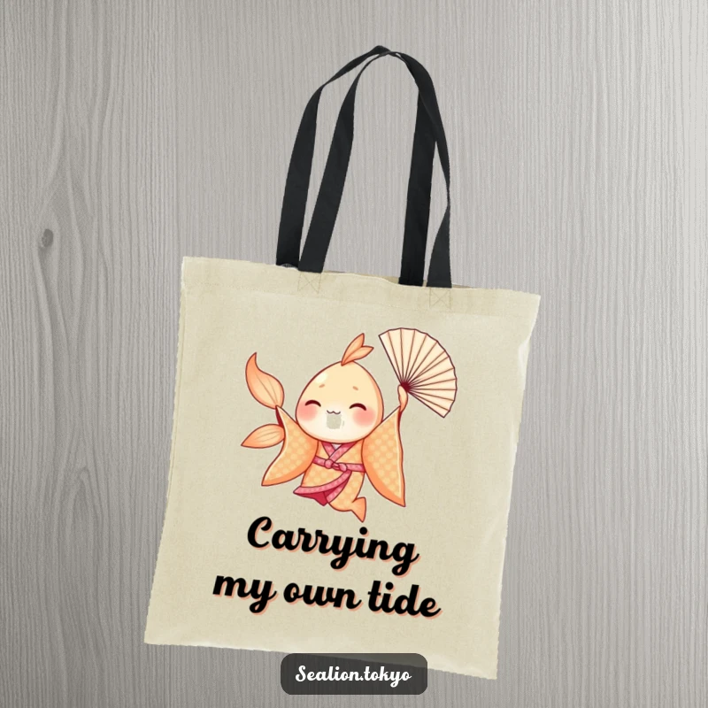 Funny Seafish Tote Bag: Seafish in a shimmering kimono dancing with a fan, a stylish and funny carryall.