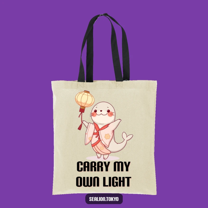 Funny Sealion Kimono Tote Bag: Elegant Dancer with Lantern, Chic Gift!